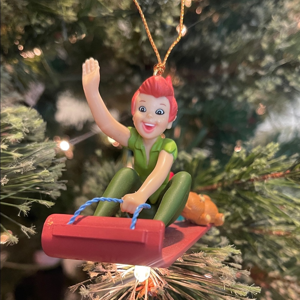 Disney Grolier Vintage Peter Pan Sledding Christmas Ornament with Original Box
